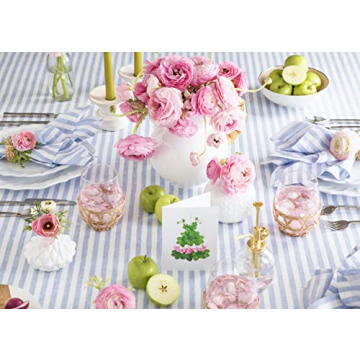 Sky Blue Stripe Linen Tablecloth 120" – Elegant & Versatile