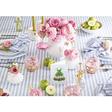 Sky Blue Stripe Linen Tablecloth 120" – Elegant & Versatile