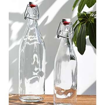 XZF Swing Top Clear Glass Bottles Brewing Bottles 1000ml 33 fl. oz. Flip Top Bottles Great for Oil Vinegar Beverages Homemade Juices Kombucha Water Beer Set of 4, XZF001