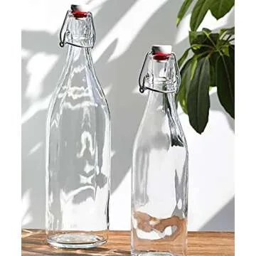 XZF Swing Top Clear Glass Bottles Brewing Bottles 1000ml 33 fl. oz. Flip Top Bottles Great for Oil Vinegar Beverages Homemade Juices Kombucha Water Beer Set of 4, XZF001