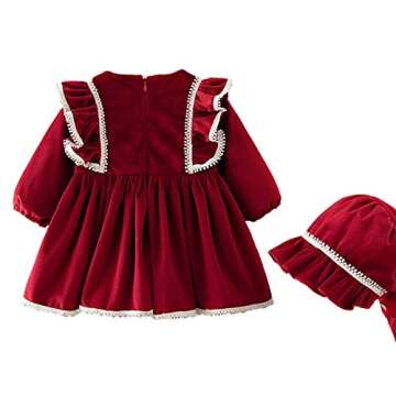 famuka Baby Toddler Girl Red Dress Long Sleeve Princess Dress (Dark Red, 12-18 Months)