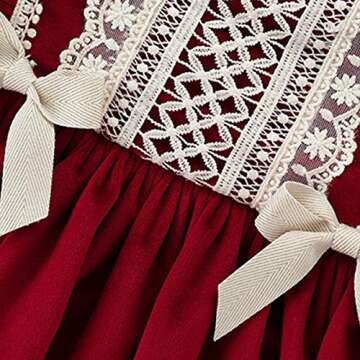 famuka Baby Toddler Girl Red Dress Long Sleeve Princess Dress (Dark Red, 12-18 Months)