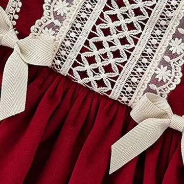 famuka Baby Toddler Girl Red Dress Long Sleeve Princess Dress (Dark Red, 12-18 Months)