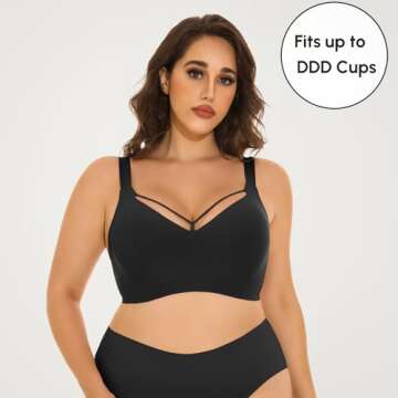 WANAFREE Wireless Seamless V Neck Bras for Women Plus Size Smooth Bralettes, Black, XX-Large Plus