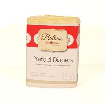 Buttons Diapers – 100% Unbleached Cotton Organic Prefolds – 6 Pack, Baby Cloth Diaper, High Qual...