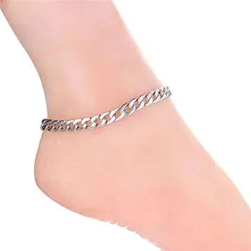 U7 Cuban Chain Anklets Platinum Plated Beach Foot Jewelry 7mm Wide Curb Chains Ankle Bracelet for Wo...
