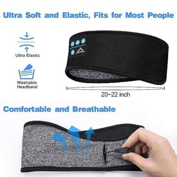 Sleep Headphones Bluetooth Sleeping Headband - Elastic Sleeping Headphones for Side Sleeper Gifts Stocking Stuffers for Men Women Comfy Music Sleep Band Earbuds Cozy ASMR Ear Muffs Wireless Eye Mask