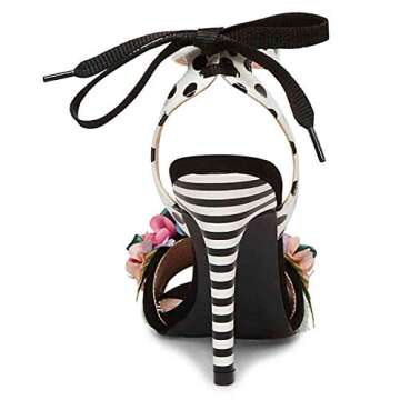 FSJ Women Floral Stiletto High Heel Sandals Ankle Strap Open Toe Pumps D'orsay Polka Dot Lace up Dress Party Shoes Size 10 Black