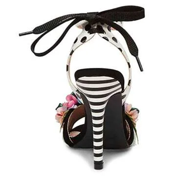 FSJ Women Floral Stiletto High Heel Sandals Ankle Strap Open Toe Pumps D'orsay Polka Dot Lace up Dress Party Shoes Size 10 Black