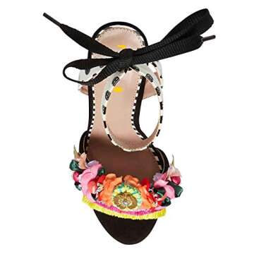 FSJ Women Floral Stiletto High Heel Sandals Ankle Strap Open Toe Pumps D'orsay Polka Dot Lace up Dress Party Shoes Size 10 Black