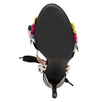 FSJ Women Floral Stiletto High Heel Sandals Ankle Strap Open Toe Pumps D'orsay Polka Dot Lace up Dress Party Shoes Size 10 Black