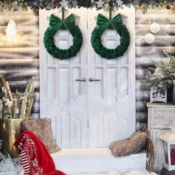 Barydat Christmas Velvet Wreath 14" Christmas Wreaths for Front Door Velvet Christmas Wreath Ornament with Bow for Christmas Party Table Fireplaces Porch Walls New Years Home Decor(Green)