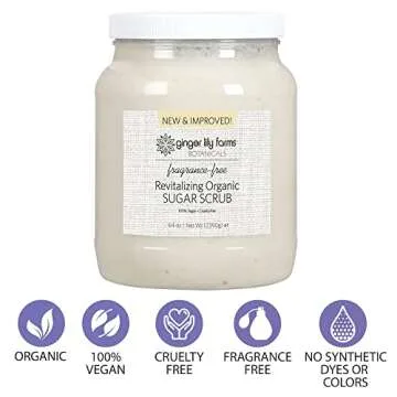 Ginger Lily Farms Botanicals Revitalizing Organic Sugar Scrub, All-Natural Skin Exfoliating Sugar Crystals, 100% Vegan & Cruelty-Free, Fragrance-Free, 64 oz.