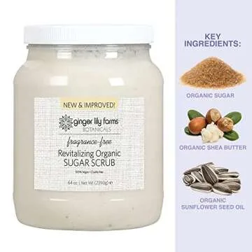 Ginger Lily Farms Botanicals Revitalizing Organic Sugar Scrub, All-Natural Skin Exfoliating Sugar Crystals, 100% Vegan & Cruelty-Free, Fragrance-Free, 64 oz.