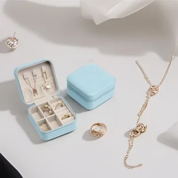 Vlando Small Travel Jewelry Box Organizer Display Case for Girls Women Gift Rings Earrings Necklaces Storage, Blue