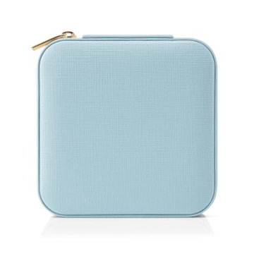 Vlando Small Travel Jewelry Box Organizer Display Case for Girls Women Gift Rings Earrings Necklaces Storage, Blue