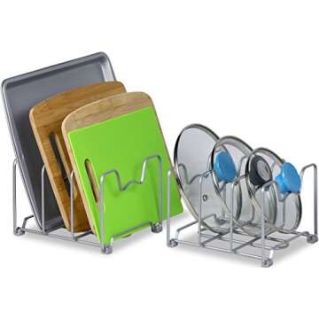 Simple Houseware Kitchen Cabinet Pantry and Bakeware Organizer Rack Holder, Silver - 2 Pack