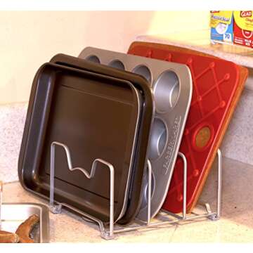 Simple Houseware Kitchen Cabinet Pantry and Bakeware Organizer Rack Holder, Silver - 2 Pack