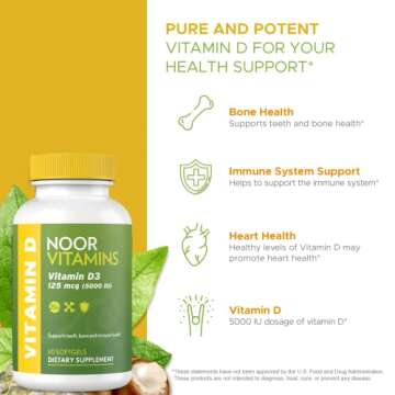 Noor Vitamins Halal Vitamin D3 5000 IU Softgels for Wellness
