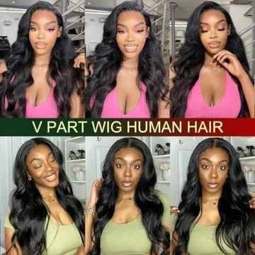 MEGALOOK 20 Inch V Part Wig Human Hair for Black Women