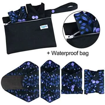 Leekalos Reusable Menstrual Pads - Bamboo Menstrual Cloth Pads | Light Incontinence Pads | Reusable Sanitary Pads - Pack of 6, 1 Cloth Mini Wet Bag