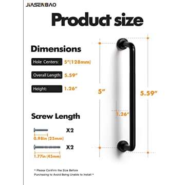 JIASENBAO Black Cabinet Bar Pulls 5" Hole Center 5 Pack Classic Modern Matte Drawer Handles Kitchen Cupboard Bathroom Dresser Cabinet Hardware