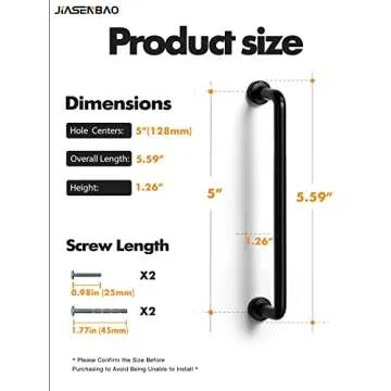 JIASENBAO Black Cabinet Bar Pulls 5" Hole Center 5 Pack Classic Modern Matte Drawer Handles Kitchen Cupboard Bathroom Dresser Cabinet Hardware