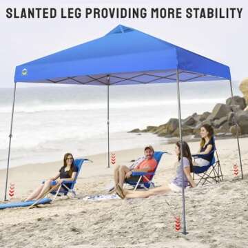 CROWN SHADES 9x9 Pop Up Canopy Tent Slanted Legs for Added Stability - Beach Tent Sun Shelter for Ou...