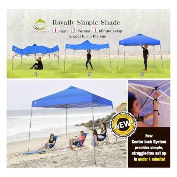 CROWN SHADES 9x9 Pop Up Canopy Tent Slanted Legs for Added Stability - Beach Tent Sun Shelter for Outdoor Shades - Canopy with 11x11 Base, with Carry Bag, Blue