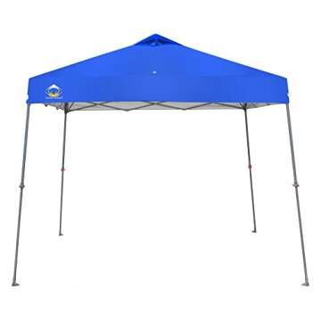 CROWN SHADES 9x9 Pop Up Canopy Tent Slanted Legs for Added Stability - Beach Tent Sun Shelter for Outdoor Shades - Canopy with 11x11 Base, with Carry Bag, Blue