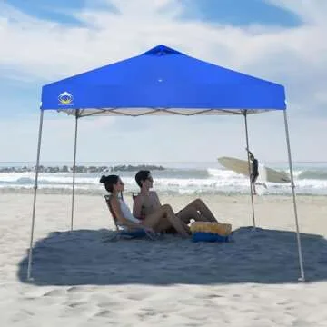 CROWN SHADES 9x9 Pop Up Canopy Tent Slanted Legs for Added Stability - Beach Tent Sun Shelter for Outdoor Shades - Canopy with 11x11 Base, with Carry Bag, Blue