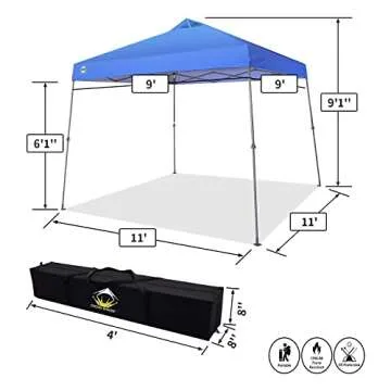 CROWN SHADES 9x9 Pop Up Canopy Tent Slanted Legs for Added Stability - Beach Tent Sun Shelter for Outdoor Shades - Canopy with 11x11 Base, with Carry Bag, Blue