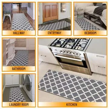 Machine Washable Moroccan Trellis Design Non-Slip Rubberback 2x5 Traditional Indoor Runner Rug for Hallway, Kitchen, Bedroom, Entryway, 20" x 59", Gray