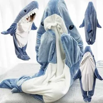 Gudina Shark Blanket Hoodie Onesie, Shark Onesie Adult, Shark Sleeping Bag for Kids