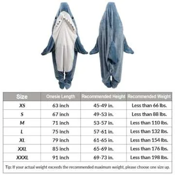 Gudina Shark Blanket Hoodie Onesie, Shark Onesie Adult, Shark Sleeping Bag for Kids