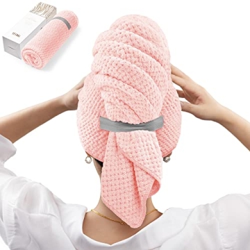 YFONG Large Microfiber Hair Towel Wrap for Women, Soft Hair Drying Towel with Elastic Band, Fast Dry...