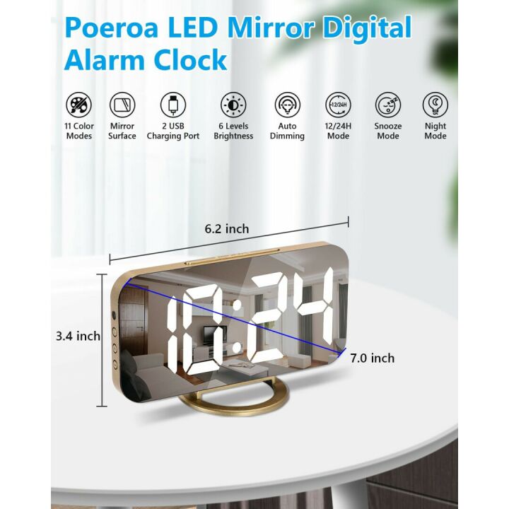 Digital Alarm Clock with USB Charger and Night Mode