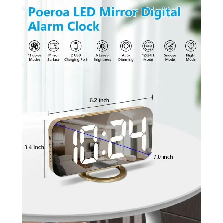 Digital Alarm Clock with USB Charger and Night Mode