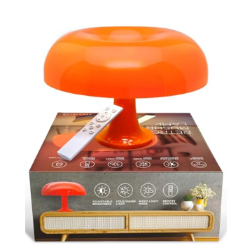 Orange Mushroom Lamp, Dimmable Retro Table Lamp — 3 Light Temperature, Remote-Controlled — Mid-C...
