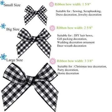 VIVIQUEN Gingham Craft Ribbon Bows Mini Checkered Ribbon Flowers Appliques for Sewing, Gift, DIY Craft, Wedding Decoration Ornament (Black, 48PCS)