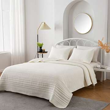 Twin Ivory Quilt Set | Lightweight Microfiber Bedspread