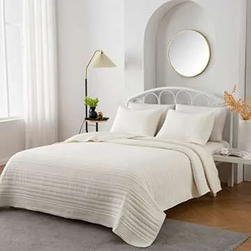 Twin Ivory Quilt Set | Lightweight Microfiber Bedspread