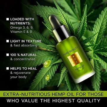 BEAUTIFIC Hemp Oil - Face & Hair Oil Anti-Aging Serum Moisturizer Body, Hair, Nails Strengthener - O...