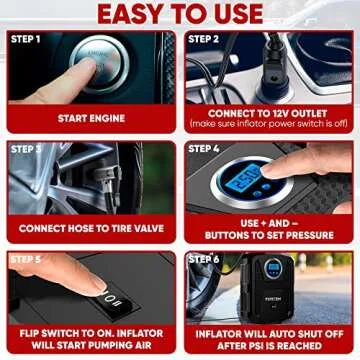 PORTABLE TIRE INFLATOR 150 PSI WITH LED LIGHT