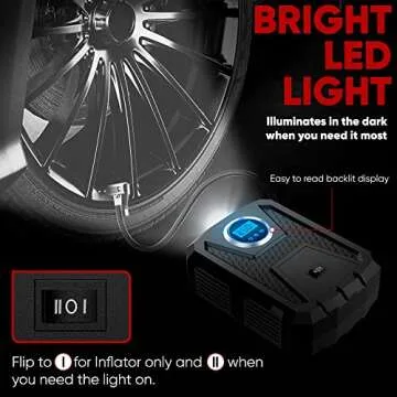 PORTABLE TIRE INFLATOR 150 PSI WITH LED LIGHT