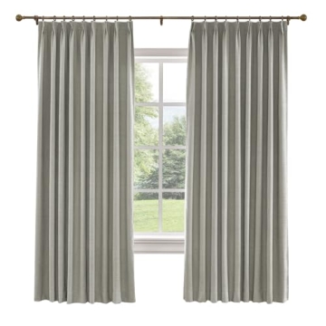 TWOPAGES 52 W x 96 L inch Pinch Pleat Darkening Drape Faux Linen Curtain with Blackout Lining Draper...