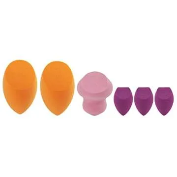 Real Techniques Miracle Complexion Assorted Beauty Sponges Makeup Blender, For Blending & Sculpting, Full Coverage, Professional Makeup Tool, Cruelty Free, Vegan, Latex Free, 6 Piece Sponge Set