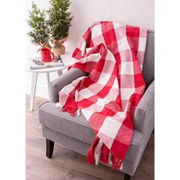 DII Buffalo Check Rustic Farmhouse Throw Blanket Red/White
