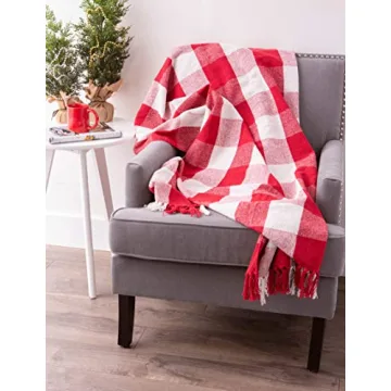 DII Buffalo Check Rustic Farmhouse Throw Blanket Red/White