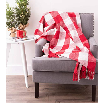 DII Buffalo Check Rustic Farmhouse Throw Blanket Red/White
